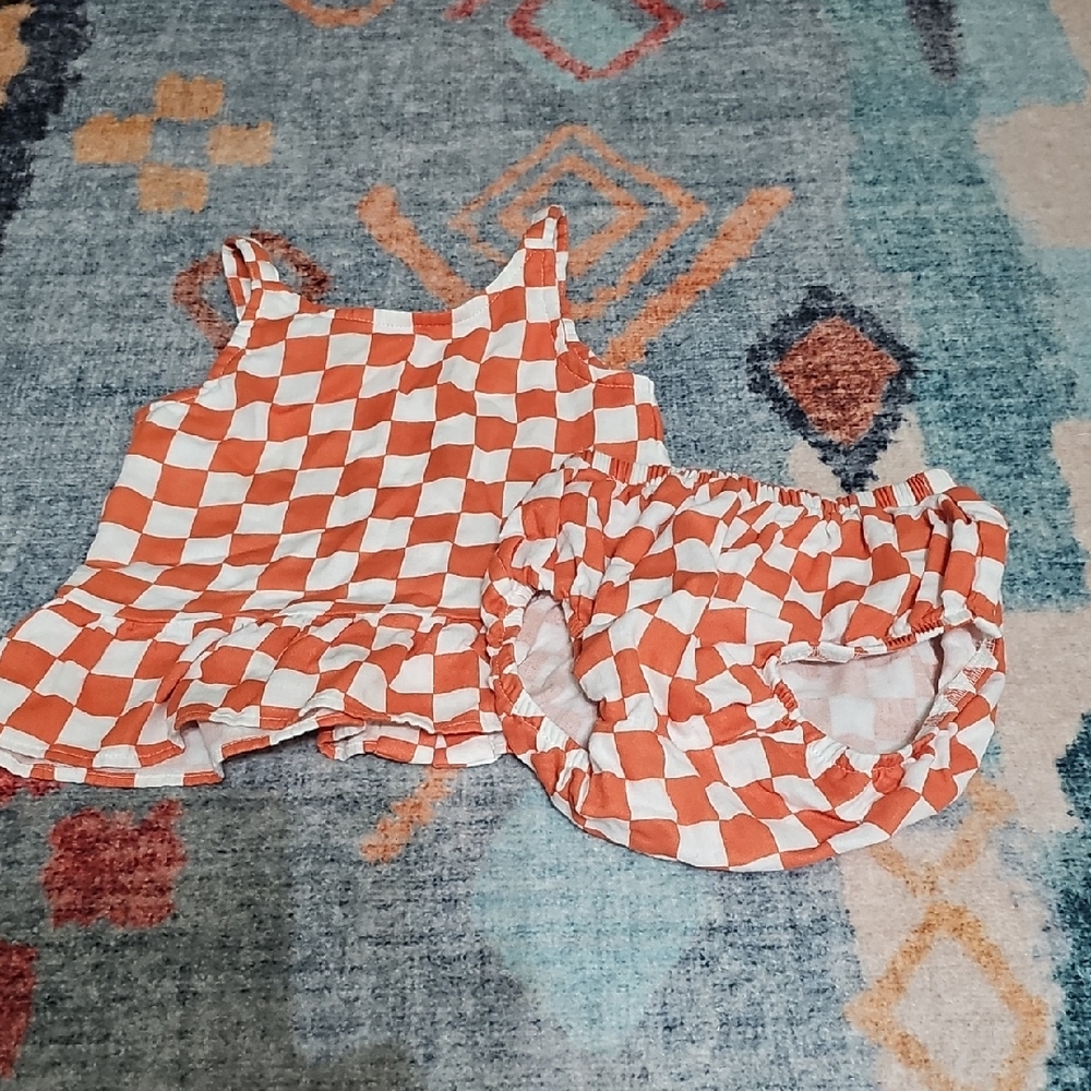 SIIX Orange and White Checkered Peplum Set